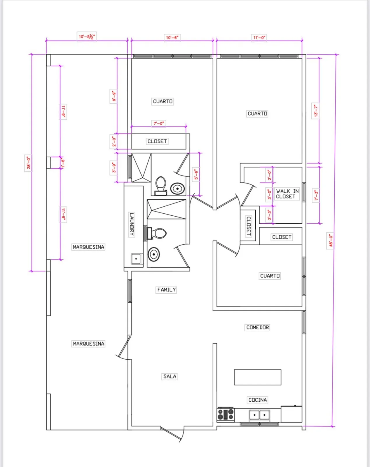 Plano de referencia de la distribución interior de una vivienda